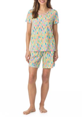 Cuddl Duds Women's Short Sleeve Top and Bermuda Shorts Pajama Set, XL