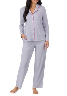 Cuddl Duds Women's Long Sleeve Notch Collar Shirt and Pants Pajama Set, Grey, XL