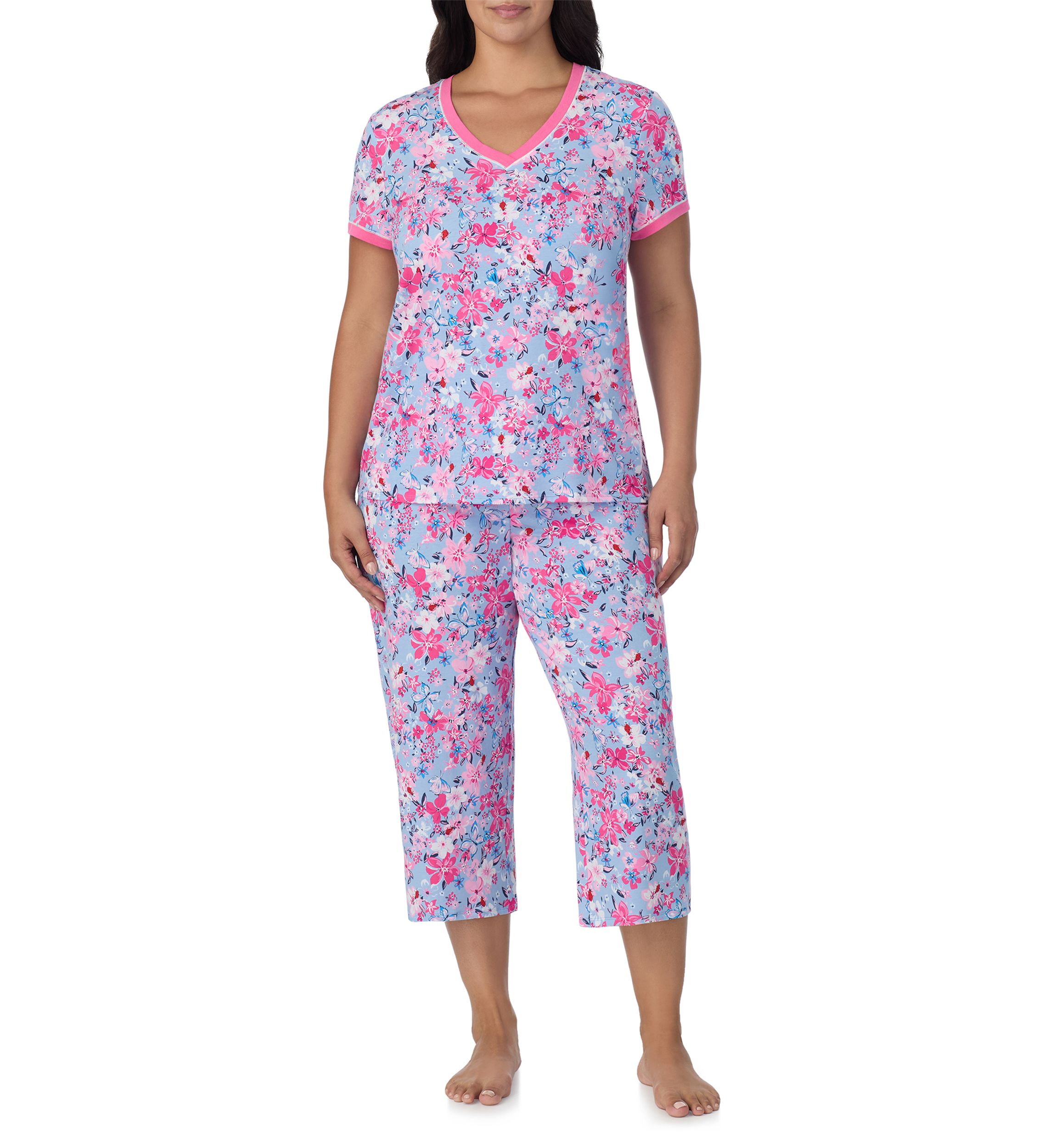 Plus Size Short Sleeve Printed Cropped Pajama Set