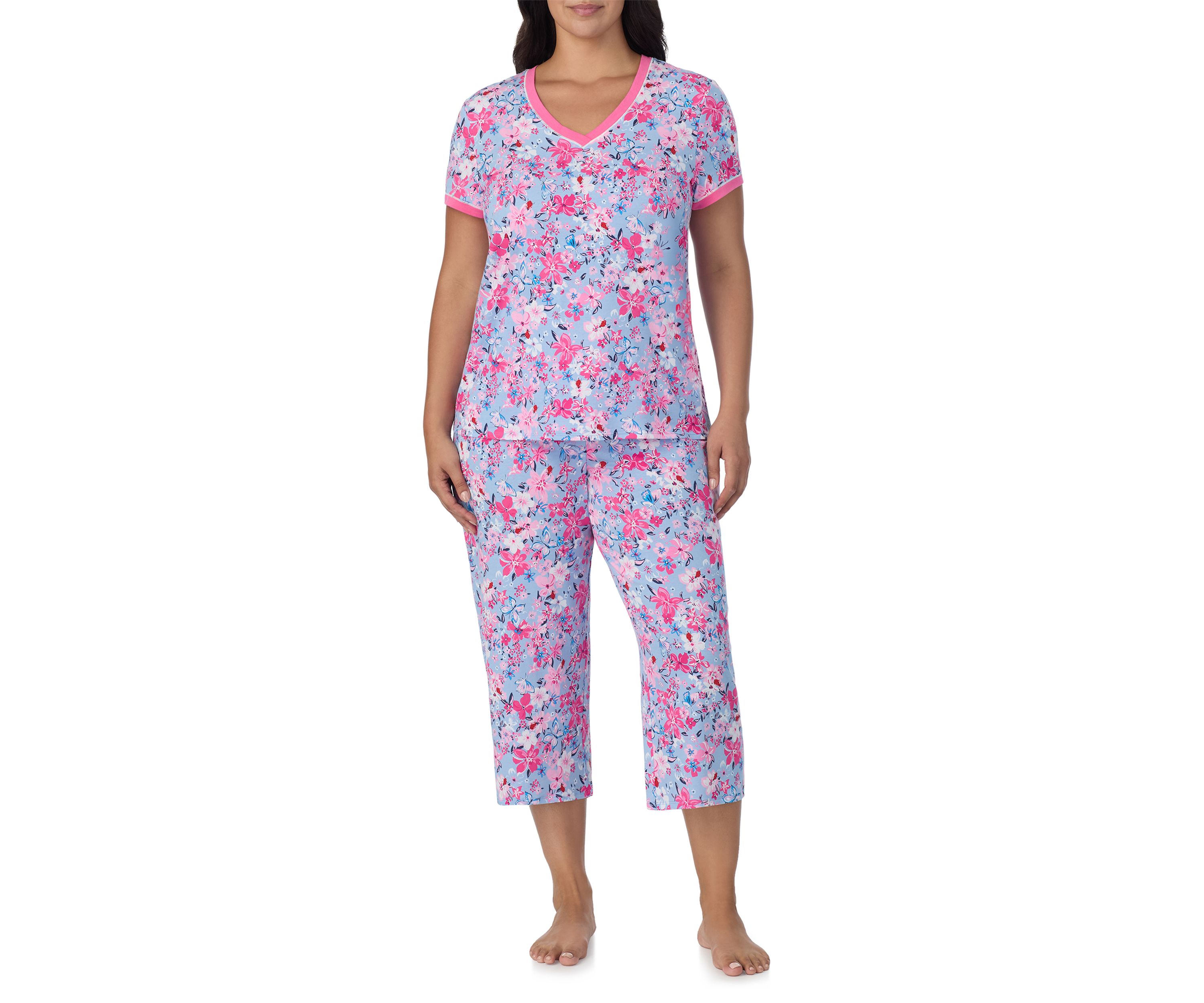 Plus Size Short Sleeve Printed Cropped Pajama Set