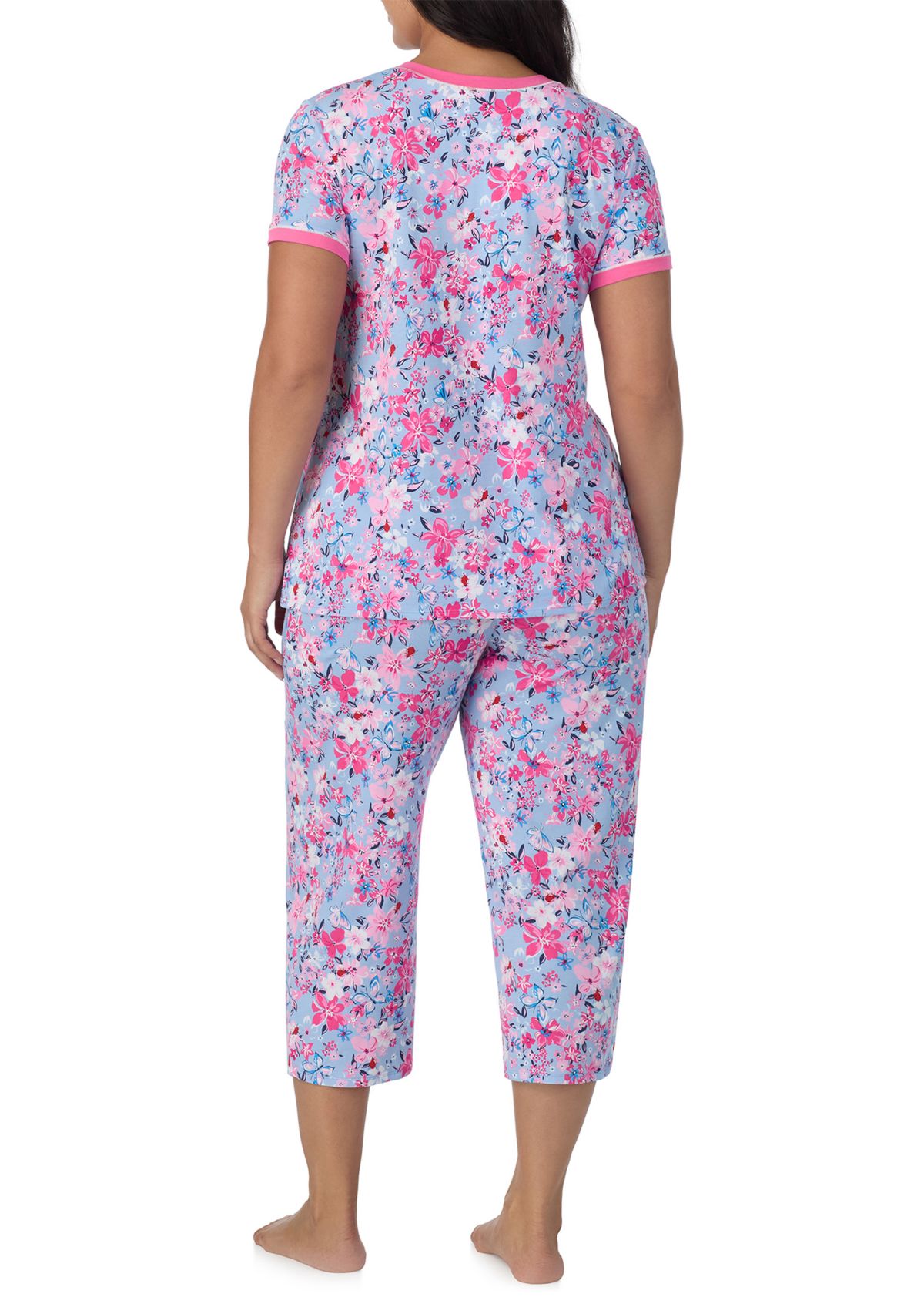 Plus Size Short Sleeve Printed Cropped Pajama Set