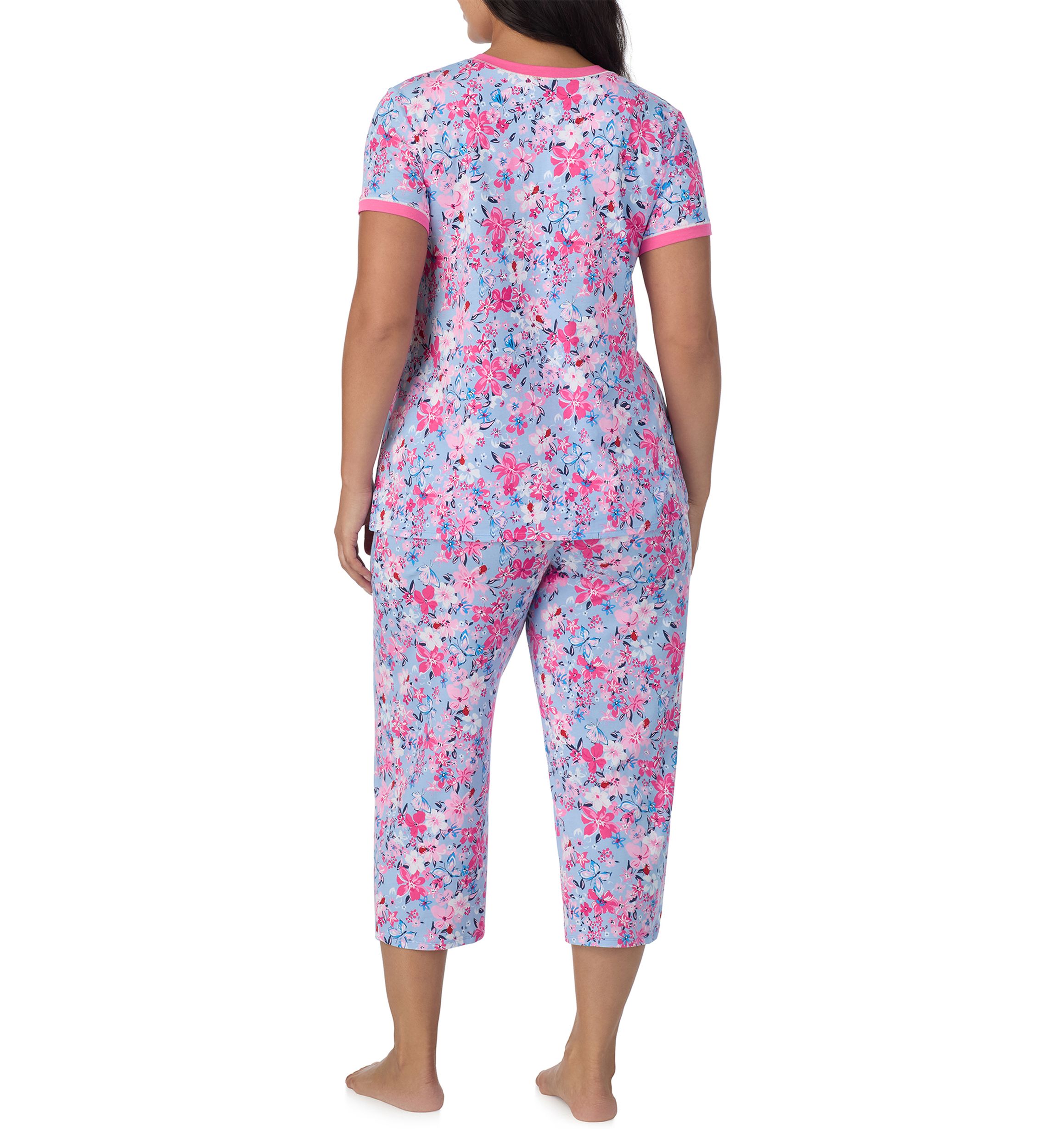 Plus Size Short Sleeve Printed Cropped Pajama Set