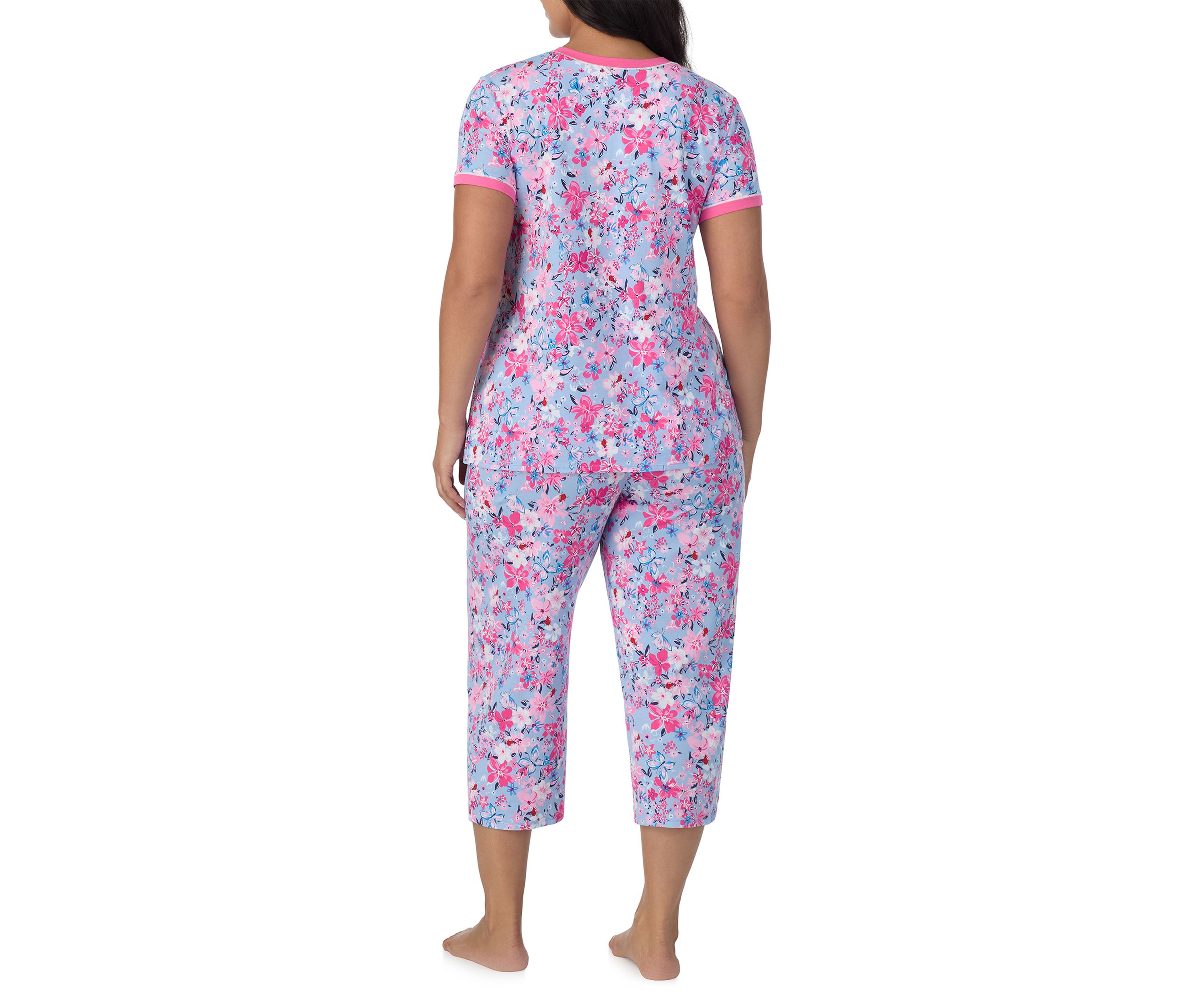 Plus Size Short Sleeve Printed Cropped Pajama Set