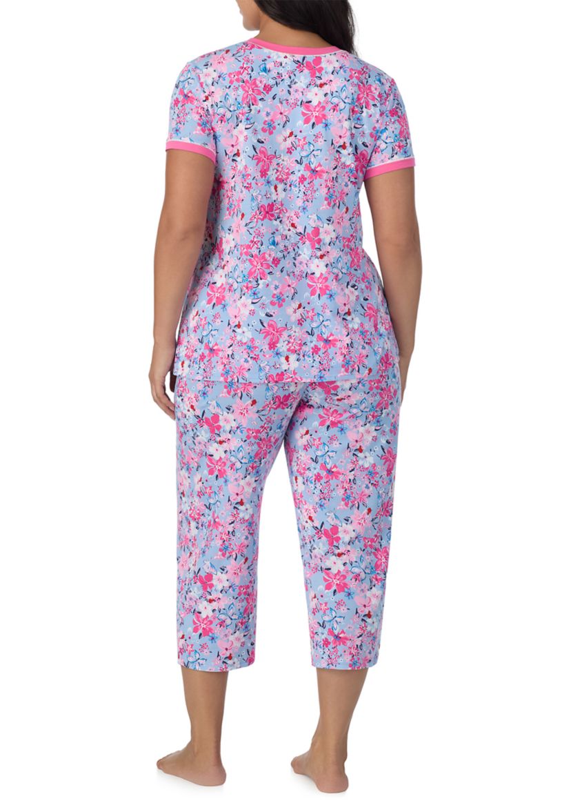 Plus Size Short Sleeve Printed Cropped Pajama Set