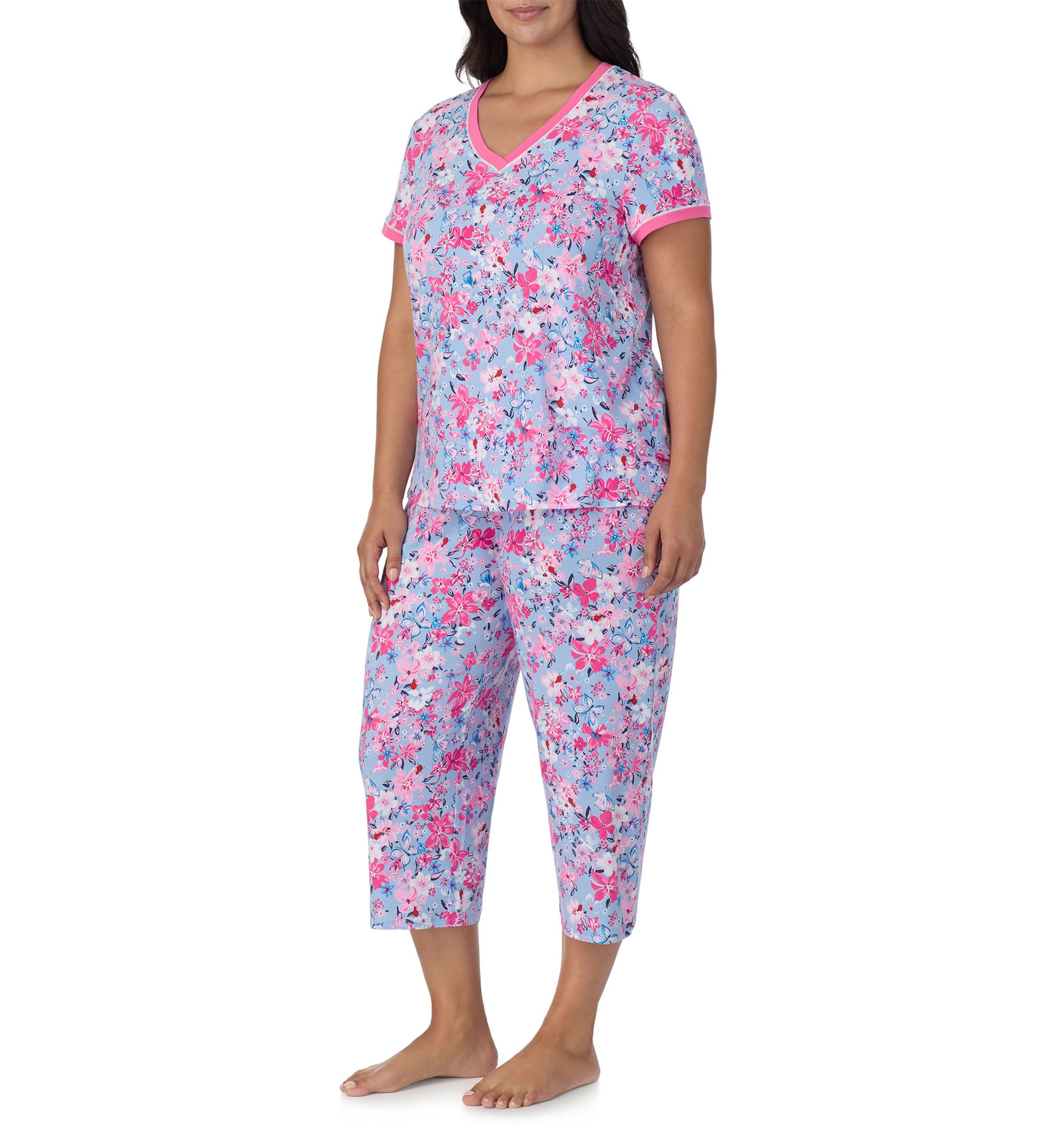 Plus Size Short Sleeve Printed Cropped Pajama Set