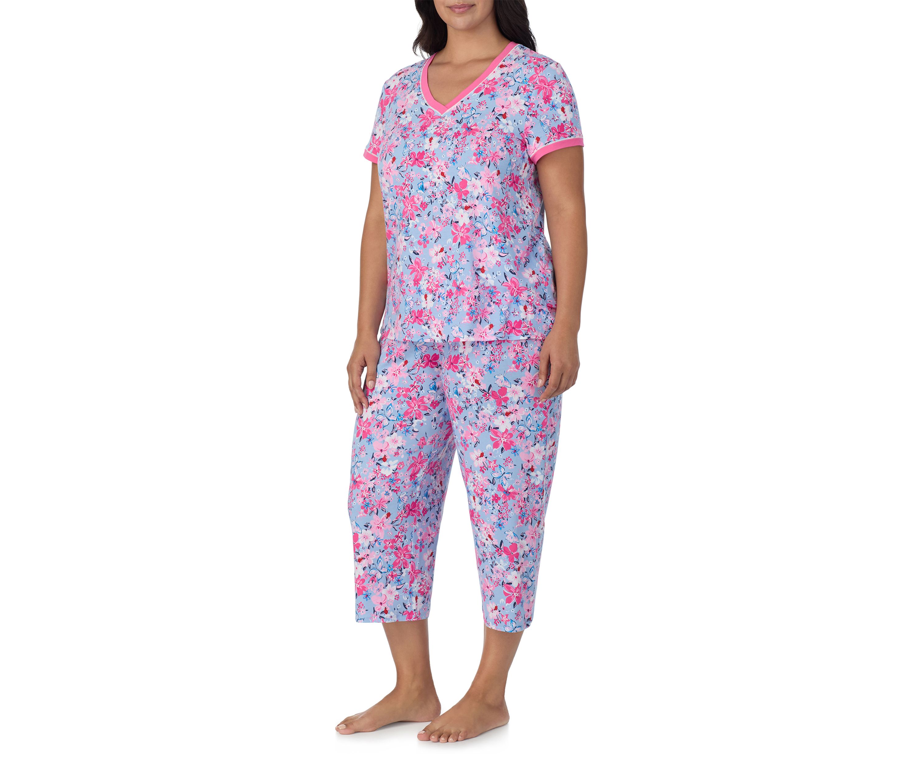 Plus Size Short Sleeve Printed Cropped Pajama Set
