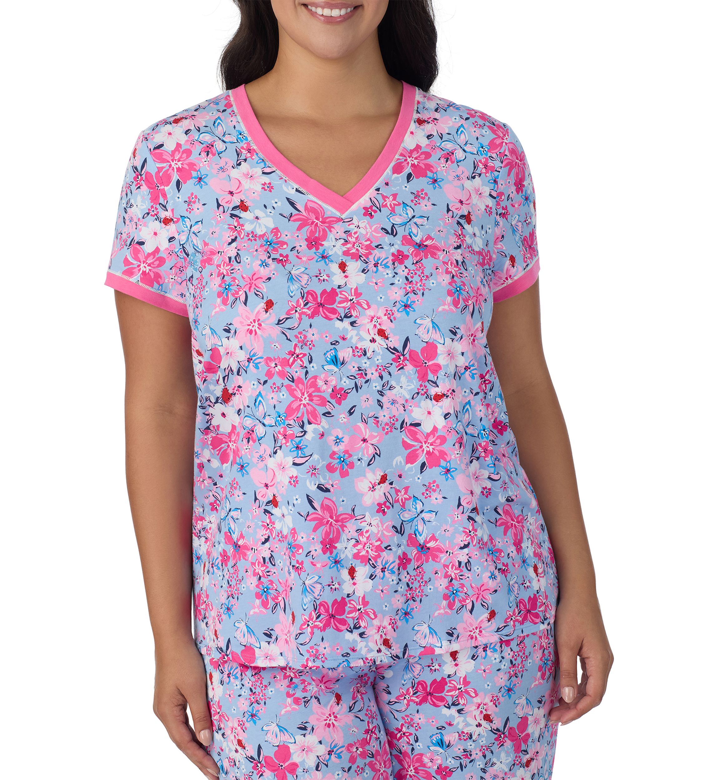 Plus Size Short Sleeve Printed Cropped Pajama Set