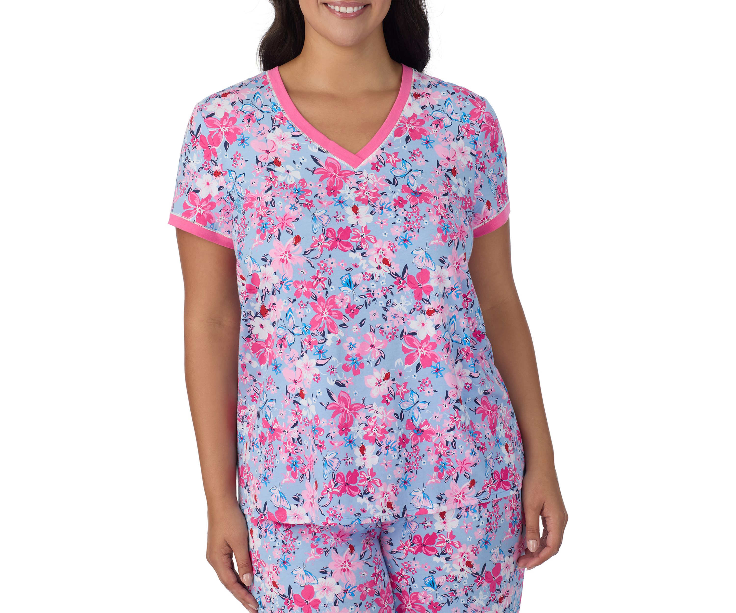 Plus Size Short Sleeve Printed Cropped Pajama Set
