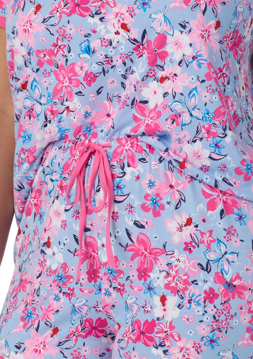 Plus Size Short Sleeve Printed Cropped Pajama Set