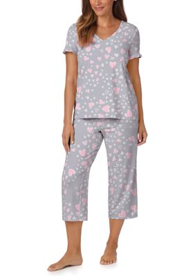 Cuddl Duds Women's Short Sleeve Shirt and Cropped Pants Pajama Set