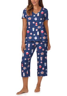Cuddl Duds Women's Short Sleeve Shirt and Cropped Pants Pajama Set, Small