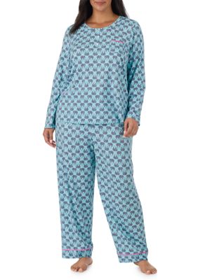Cuddl Duds Women's Long Sleeve Shirt and Pants Pajama Set, Mint, 3X