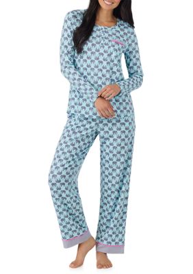Cuddl Duds Women's Long Sleeve Shirt and Pants Pajama Set, Mint, XL