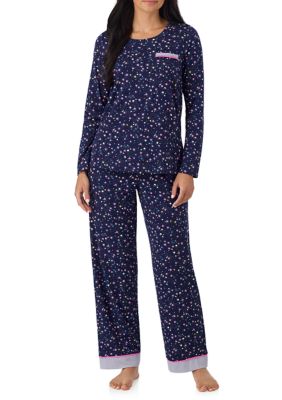 Cuddl Duds Women's Long Sleeve Shirt and Pants Pajama Set, Navy Blue, XL