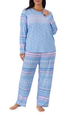Cuddl Duds Women's Sweater Knit Long Sleeve Shirt and Jogger Pajama Set, Blue, 3XL