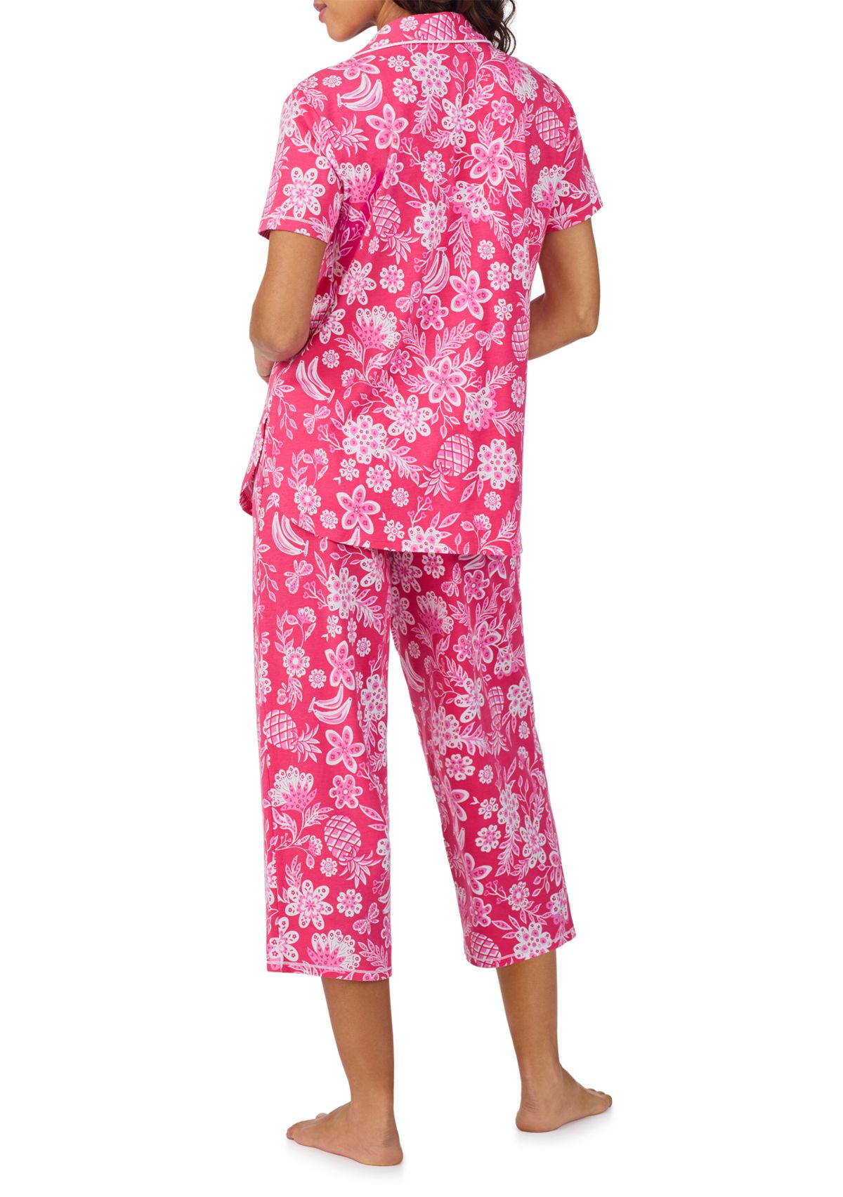 Short Sleeve Notch Collar Cropped Pajama Set