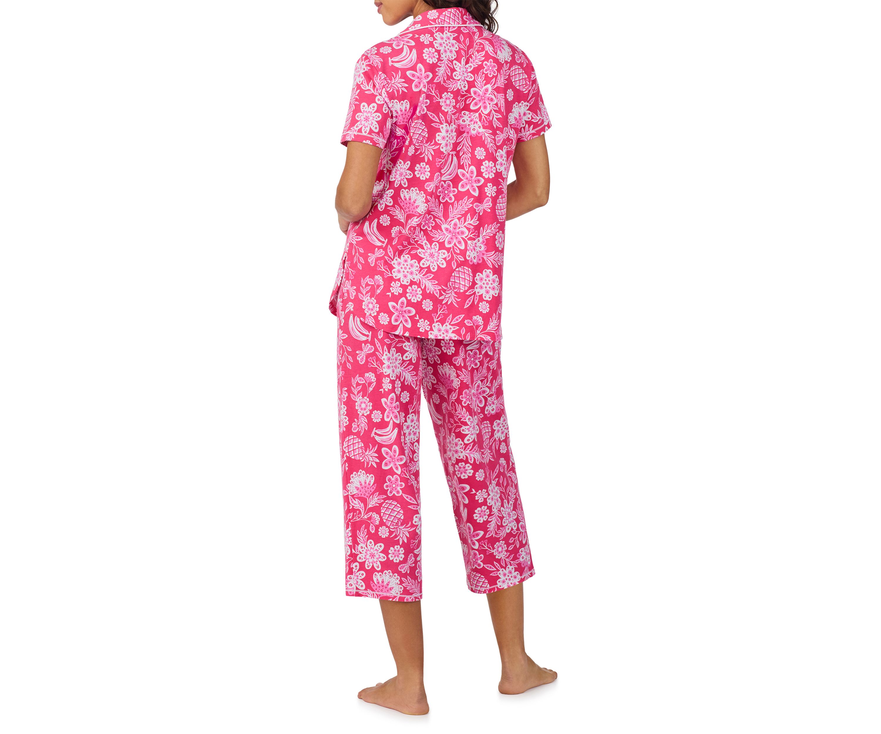 Short Sleeve Notch Collar Cropped Pajama Set