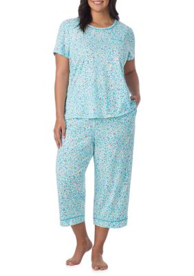 Cuddl Duds Women's Plus Size Cropped Print Pajama Set, 3X