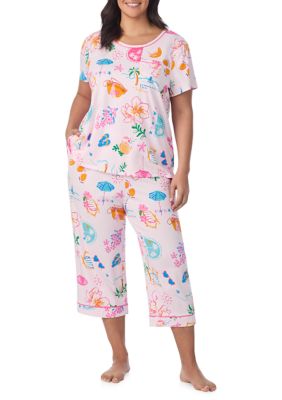 Cuddl Duds Women's Plus Size Cropped Print Pajama Set