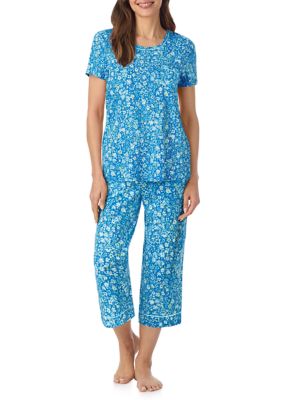 Cuddl Duds Women's Cropped Print Pajama Set, Blue, XL