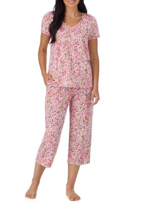 Cuddl Duds Women's Short Sleeve Shirt and Cropped Pants Pajama Set