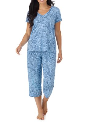 Cuddl Duds Women's Short Sleeve Shirt and Cropped Pants Pajama Set, Small