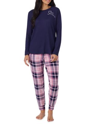 Cuddl Duds Women's Long Sleeve Shirt and Jogger Pajama Set, Pink, XL
