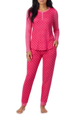 Cuddl Duds Women's Long Sleeve Shirt and Jogger Pants Pajama Set, XL