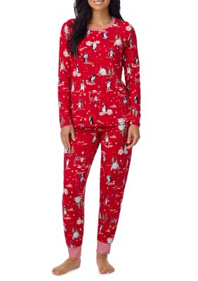 Cuddl Duds Women's Long Sleeve Shirt and Jogger Pants Pajama Set
