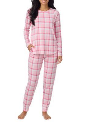 Cuddl Duds Women's Long Sleeve Shirt and Jogger Pants Pajama Set, XL