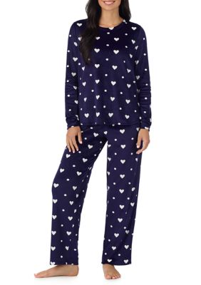 Cuddl Duds Women's Long Sleeve Shirt and Pants Pajama Set, Navy Blue, XL