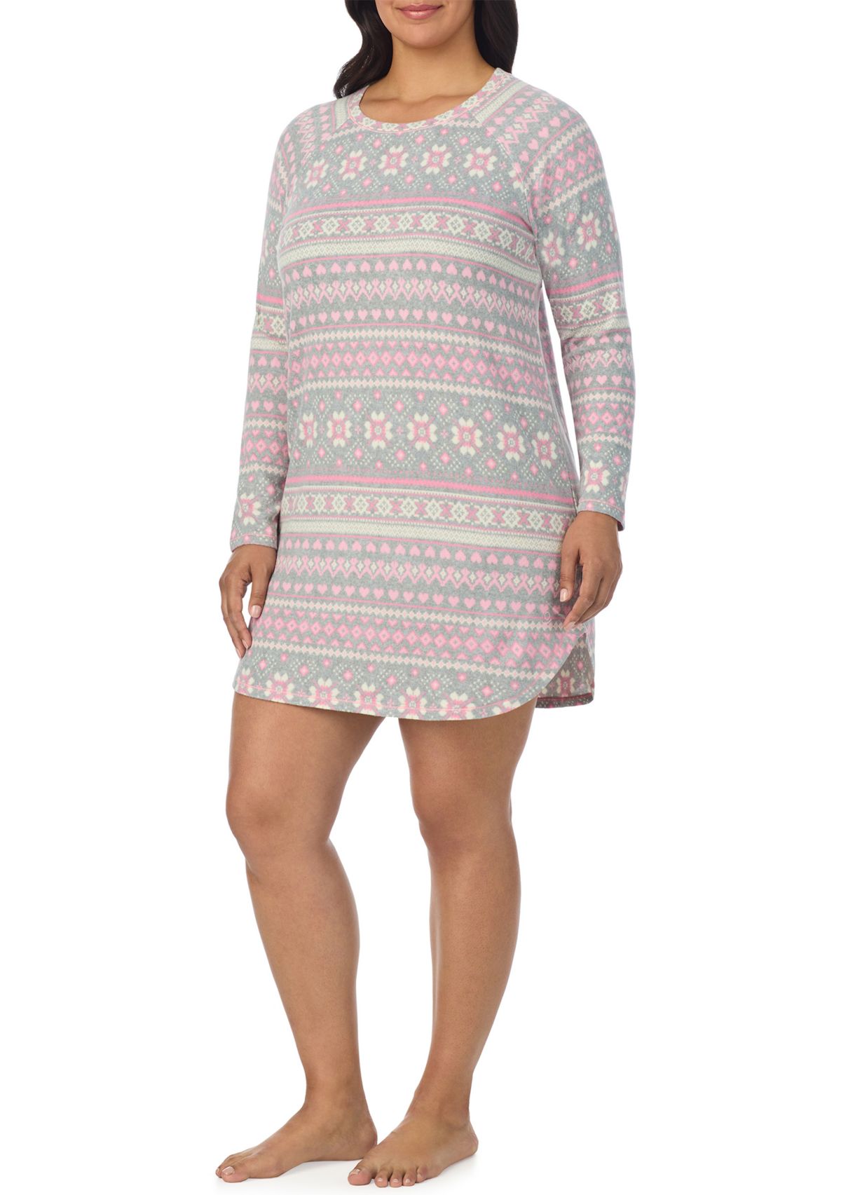 Plus Size Printed Sweater Knit Sleep Shirt