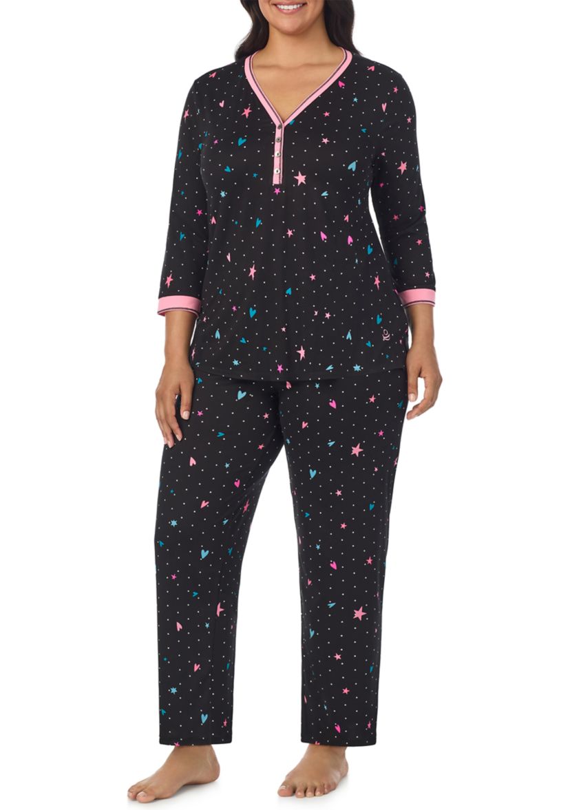 Plus Size Long Printed Pajama Set