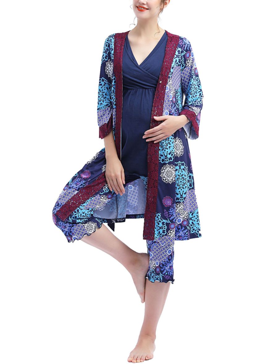 Natalie Maternity/Nursing Pajamas & Robe Set