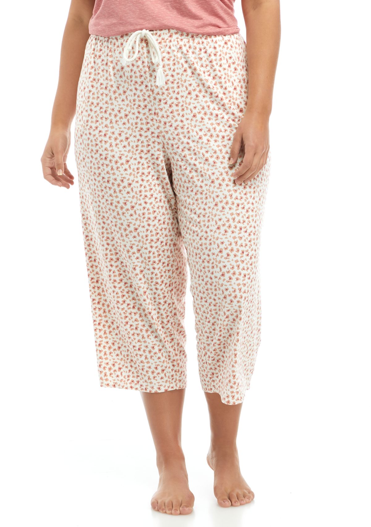 Plus Size Tassel Printed Capri Pajama Pants