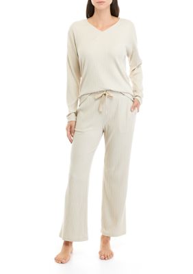 Wonderly Women's Whisper Ribbed Long Sleeve Top and Pants Pajama Set | belk