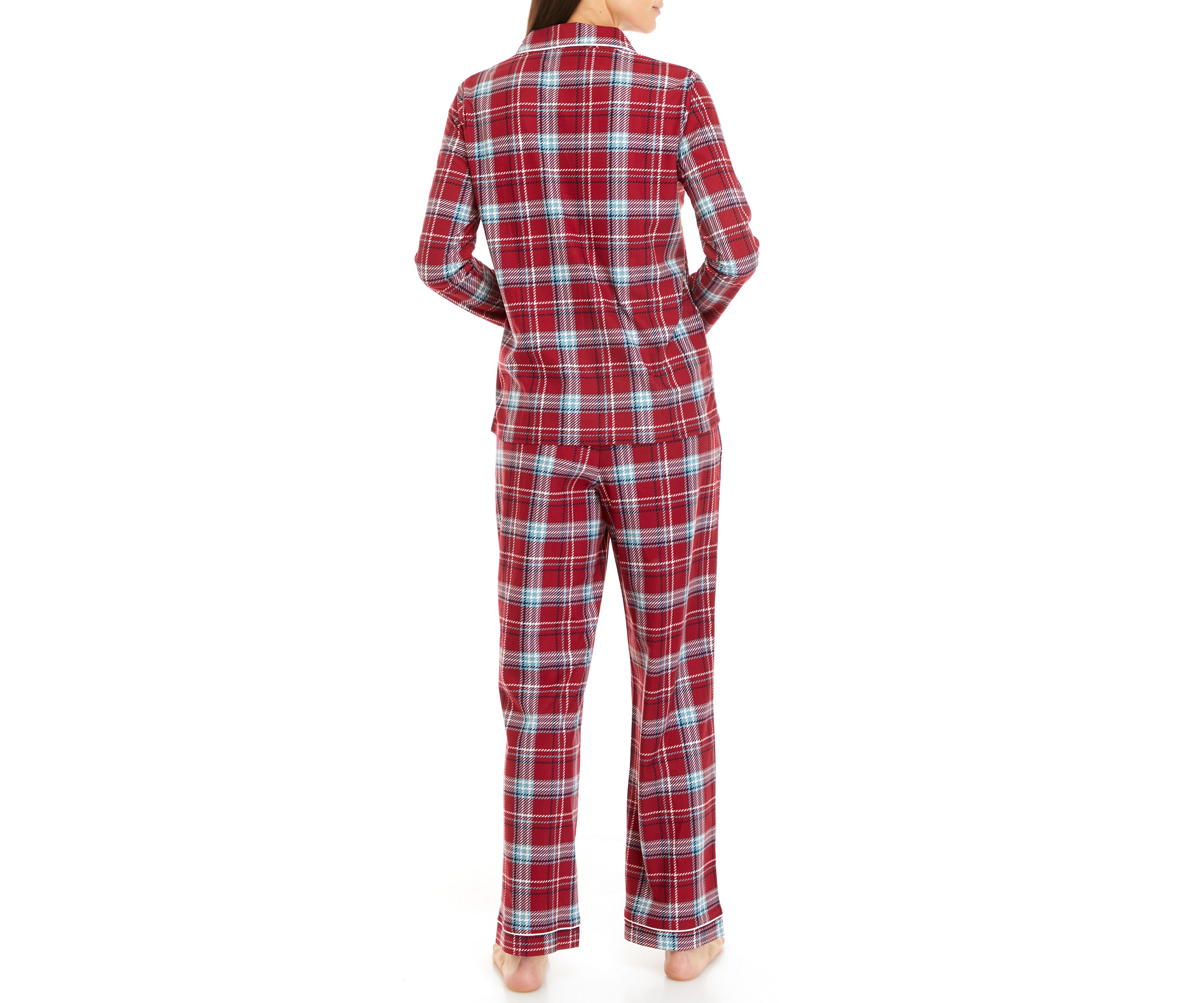 Womens Knit Flannel Notch Pajama Set with Headband