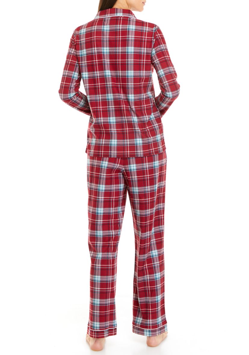 Womens Knit Flannel Notch Pajama Set with Headband