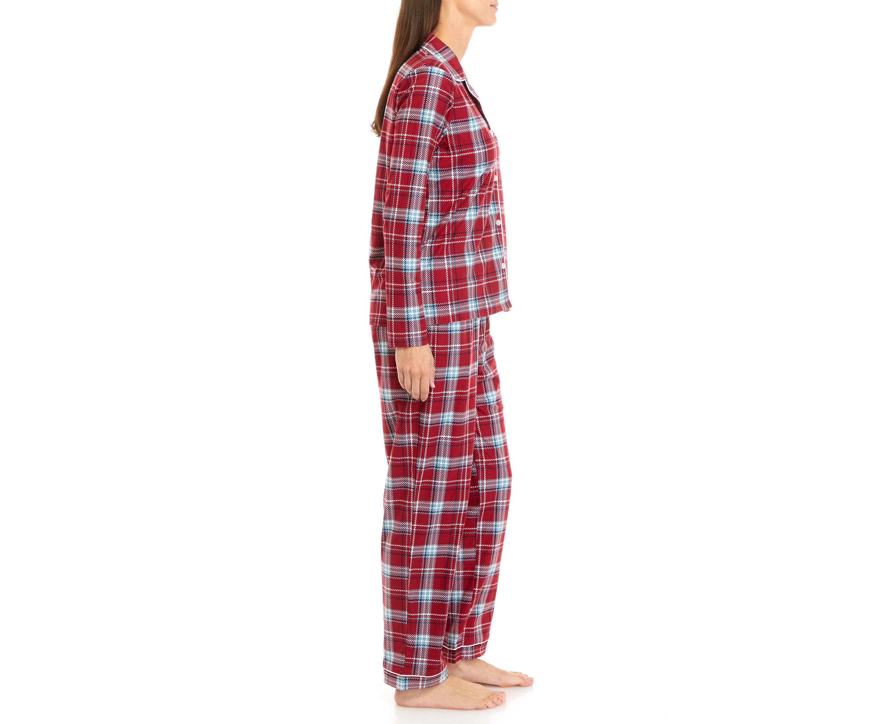 Womens Knit Flannel Notch Pajama Set with Headband