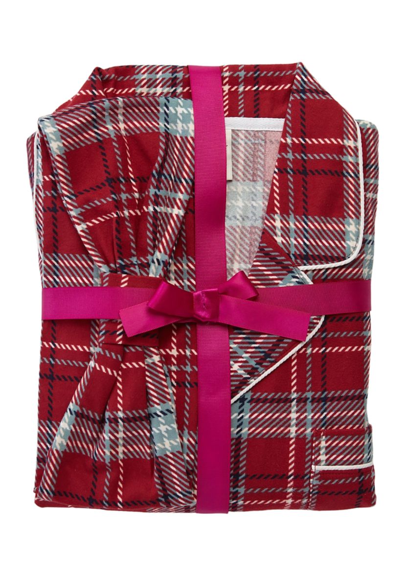 Womens Knit Flannel Notch Pajama Set with Headband