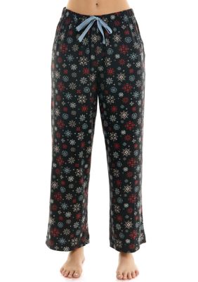 Women Christmas Pajama Red Floral Print Wide Leg Lounge Pants