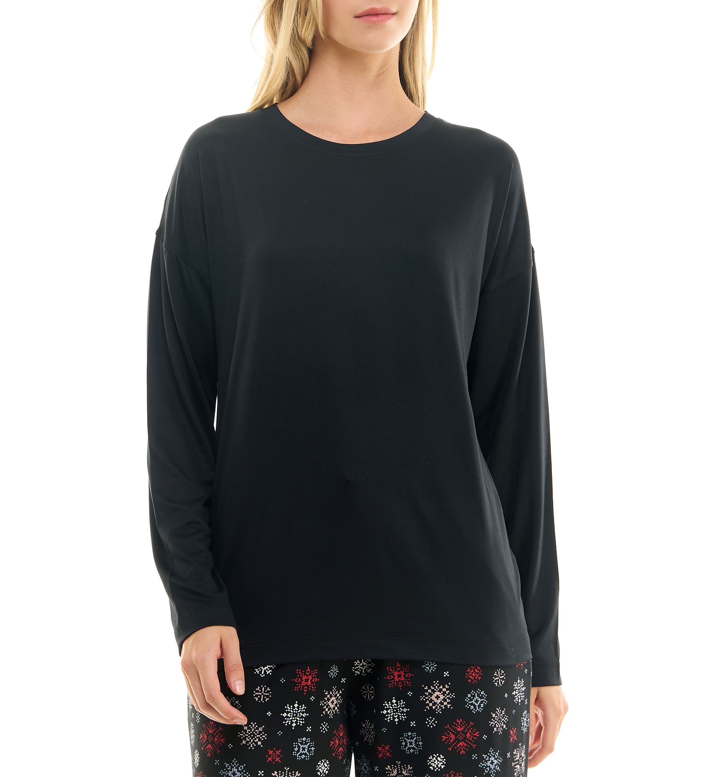 Womens Luxe Long Sleeve Crew Neck Sleep T-Shirt