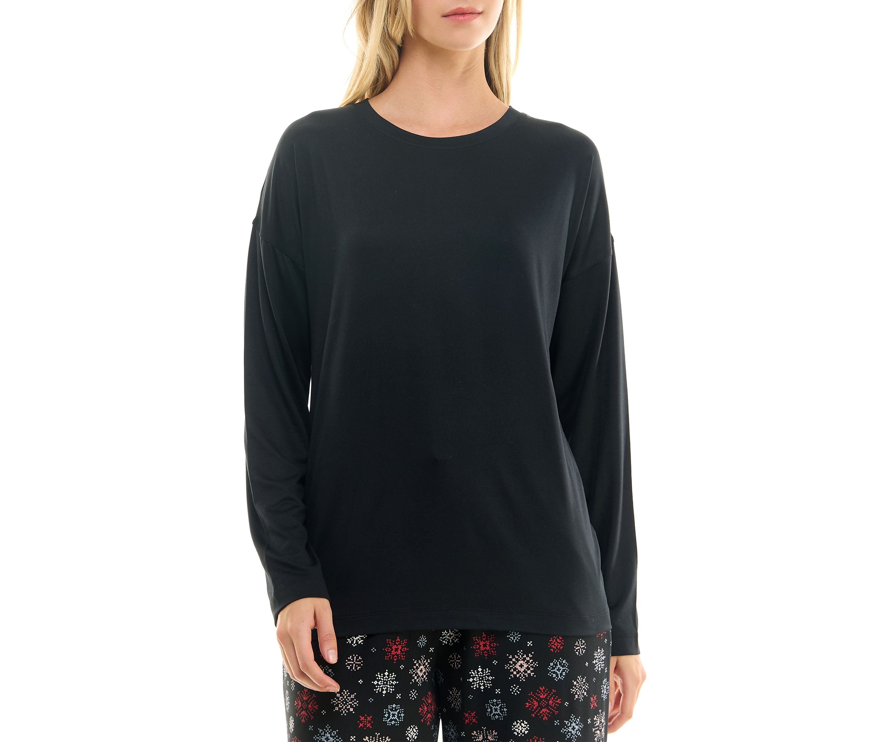 Womens Luxe Long Sleeve Crew Neck Sleep T-Shirt