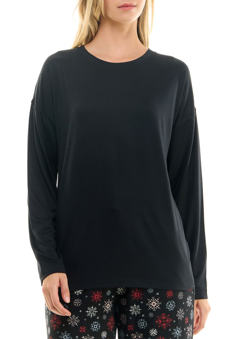 Womens Luxe Long Sleeve Crew Neck Sleep T-Shirt