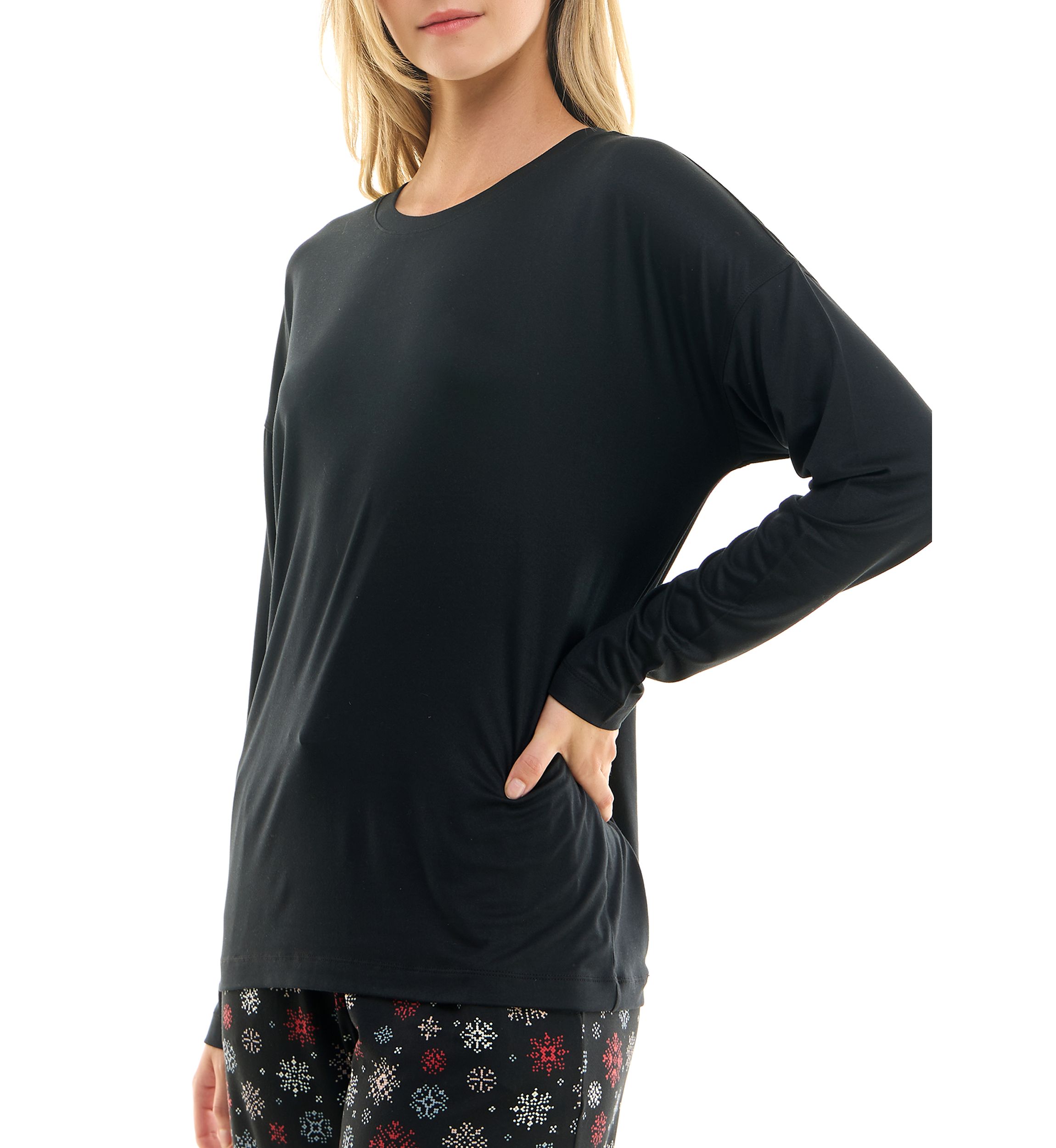 Womens Luxe Long Sleeve Crew Neck Sleep T-Shirt