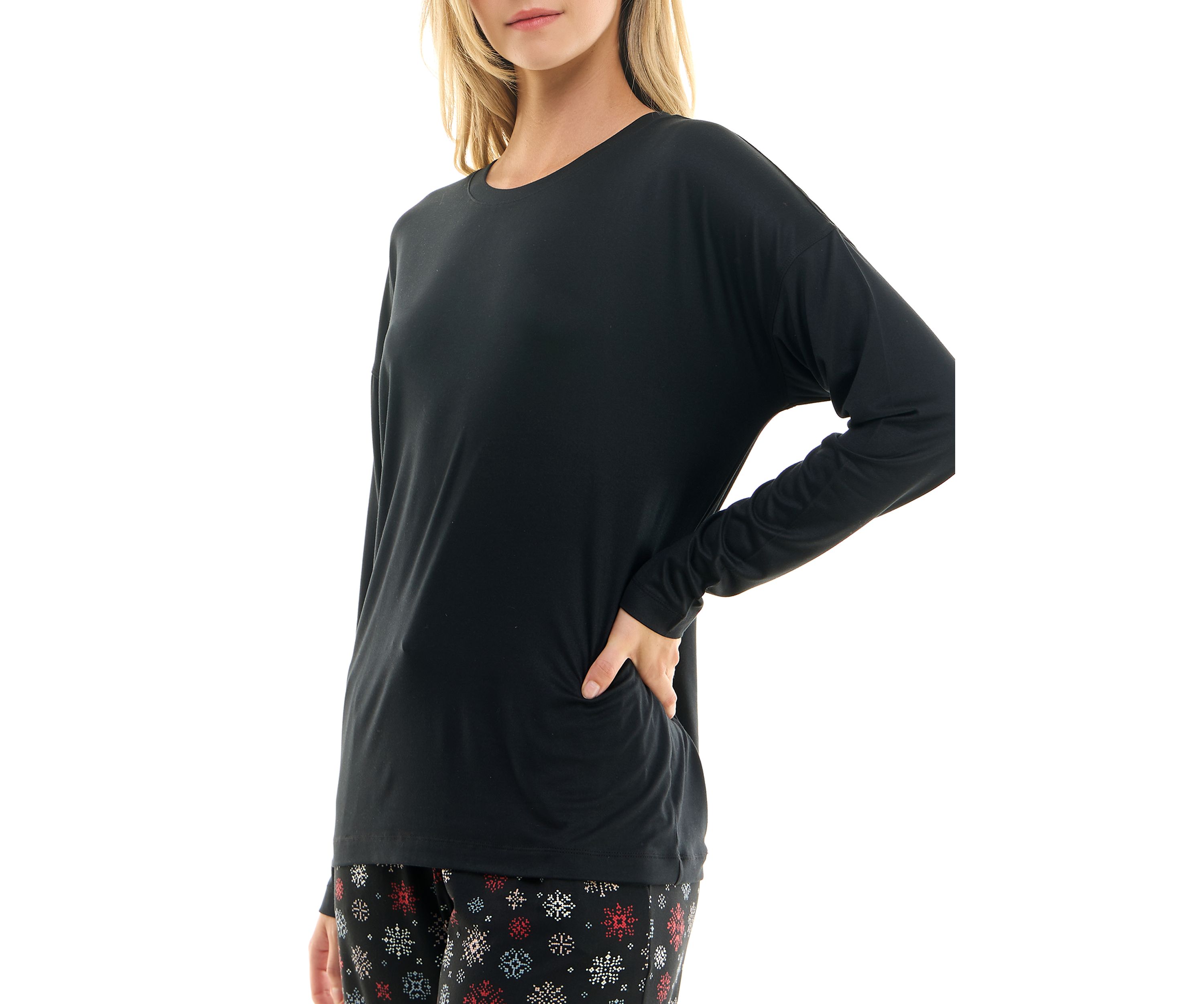 Womens Luxe Long Sleeve Crew Neck Sleep T-Shirt