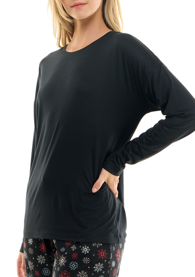 Womens Luxe Long Sleeve Crew Neck Sleep T-Shirt