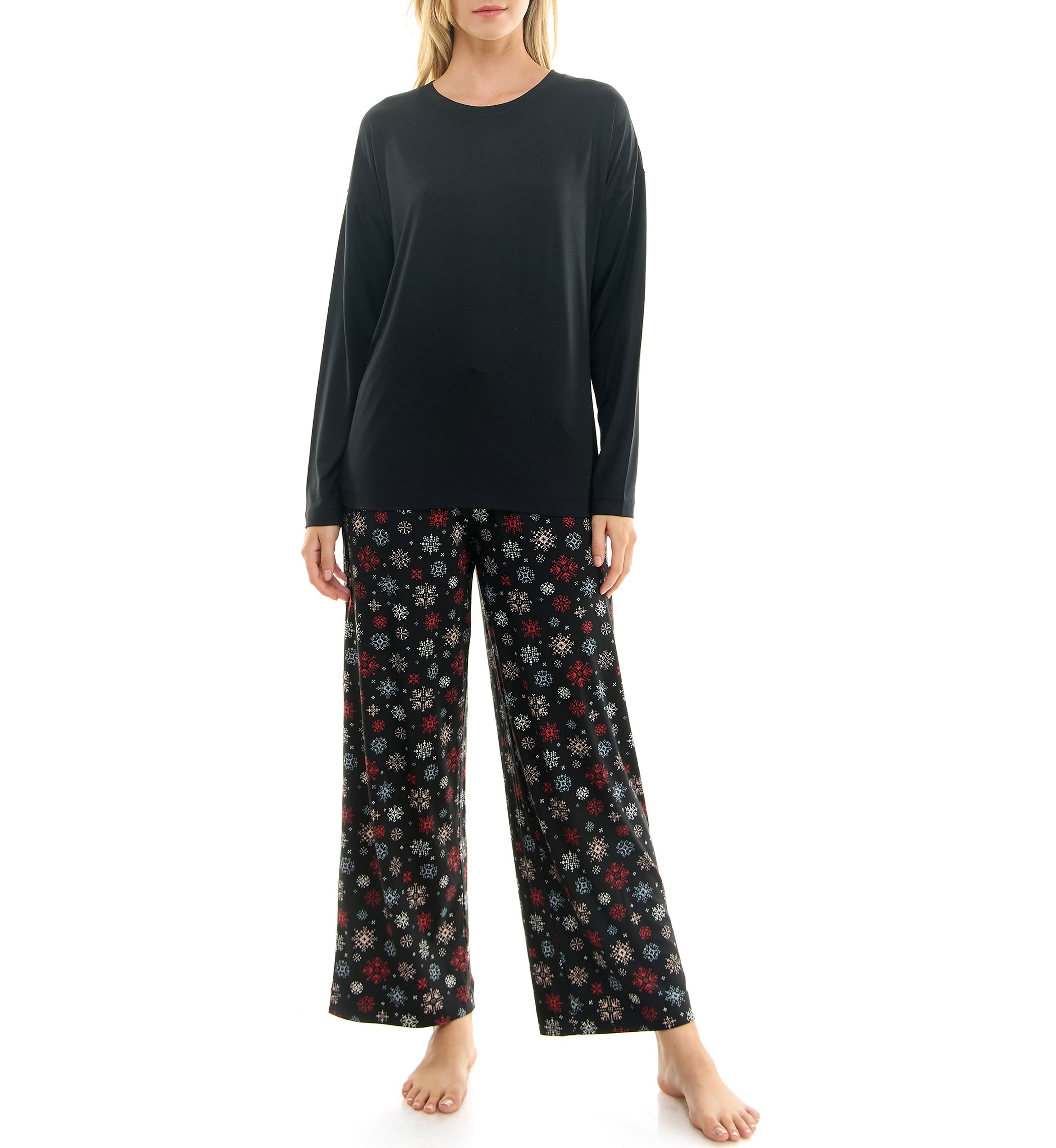 Womens Luxe Long Sleeve Crew Neck Sleep T-Shirt