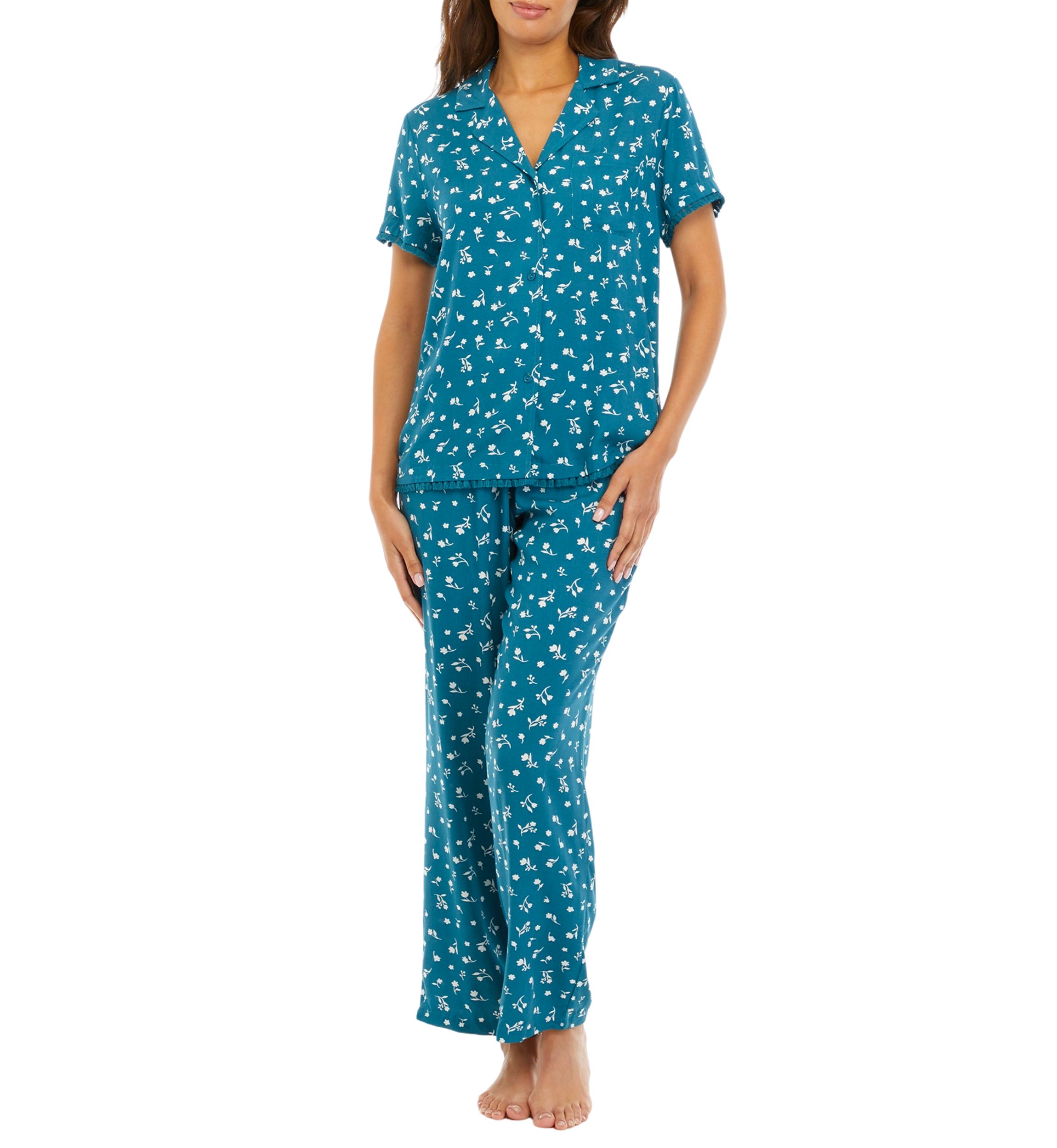 Floral Pajama Set with Fringe Trim