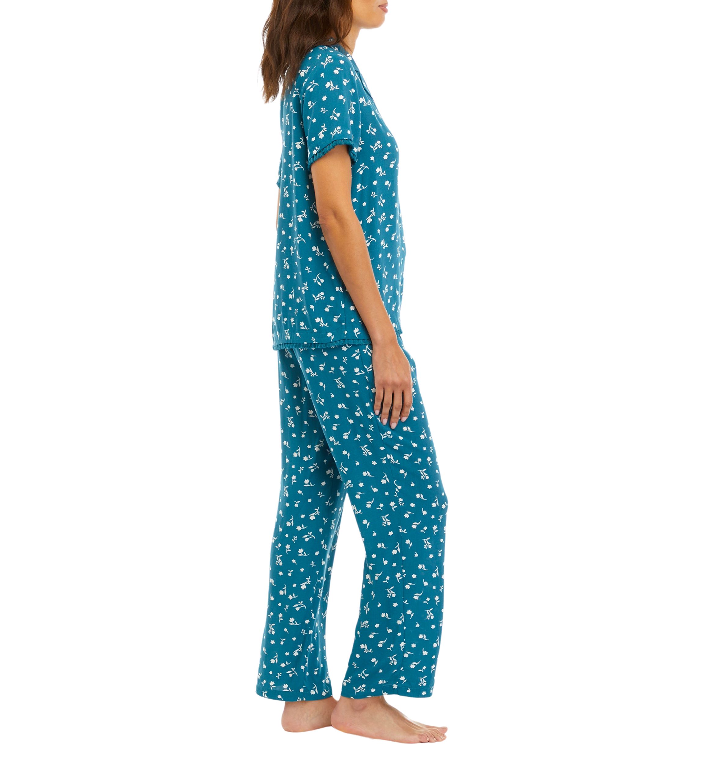 Floral Pajama Set with Fringe Trim
